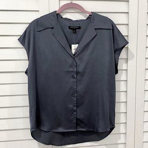 Banana Republic Factory Sterling Gray Silky Short Sleeve Button-Down Shirt NWT